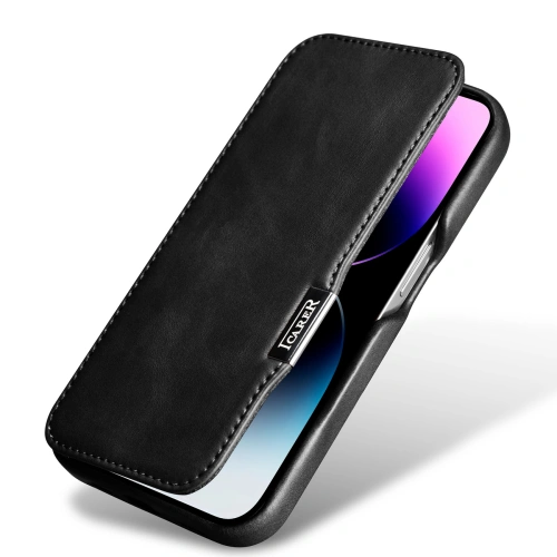 Kup Etui iCarer Curved Edge Oil Wax Real Leather Folio Case MagSafe Apple iPhone 15 czarne - ICR490 - {ean13} - Sklep Home Screen