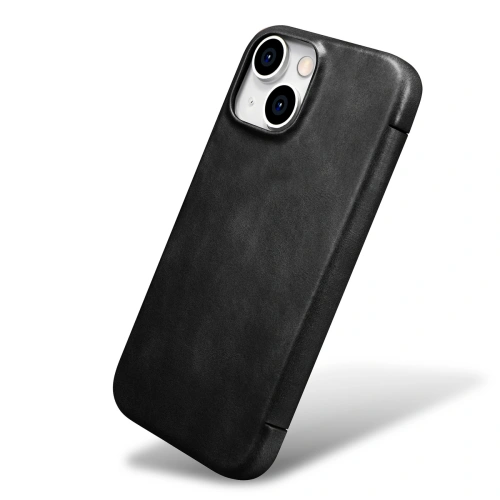 Kup Etui iCarer Curved Edge Oil Wax Real Leather Folio Case MagSafe Apple iPhone 15 czarne - ICR490 - {ean13} - Sklep Home Screen