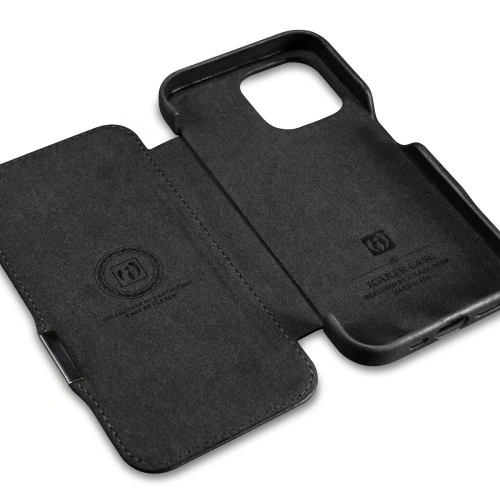 Kup Etui iCarer Curved Edge Oil Wax Real Leather Folio Case MagSafe Apple iPhone 15 černé - ICR490 - {ean13} - Sklep Home Screen