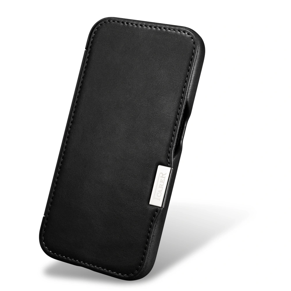 Etui iCarer Curved Edge Oil Wax Real Leather Folio Case MagSafe Apple iPhone 15 czarne