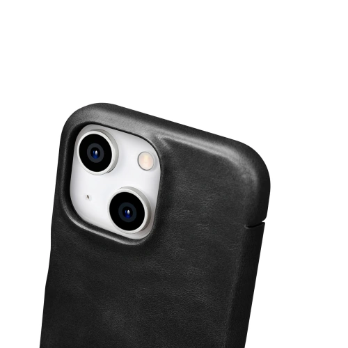 Kup Etui iCarer Curved Edge Oil Wax Real Leather Folio Case MagSafe Apple iPhone 15 černé - ICR490 - {ean13} - Sklep Home Screen