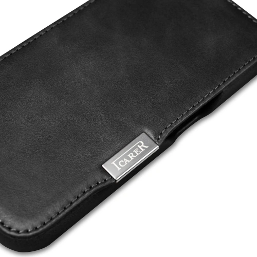 Kup Etui iCarer Curved Edge Oil Wax Real Leather Folio Case MagSafe Apple iPhone 15 czarne - ICR490 - {ean13} - Sklep Home Screen