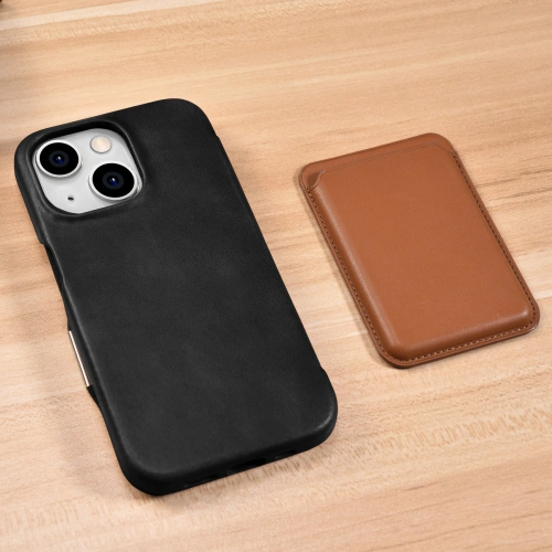 Kup Etui iCarer Curved Edge Oil Wax Real Leather Folio Case MagSafe Apple iPhone 15 czarne - ICR490 - {ean13} - Sklep Home Screen