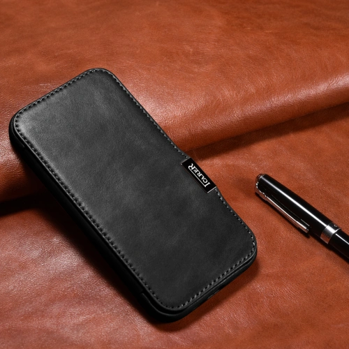 Kup Etui iCarer Curved Edge Oil Wax Real Leather Folio Case MagSafe Apple iPhone 15 czarne - ICR490 - {ean13} - Sklep Home Screen