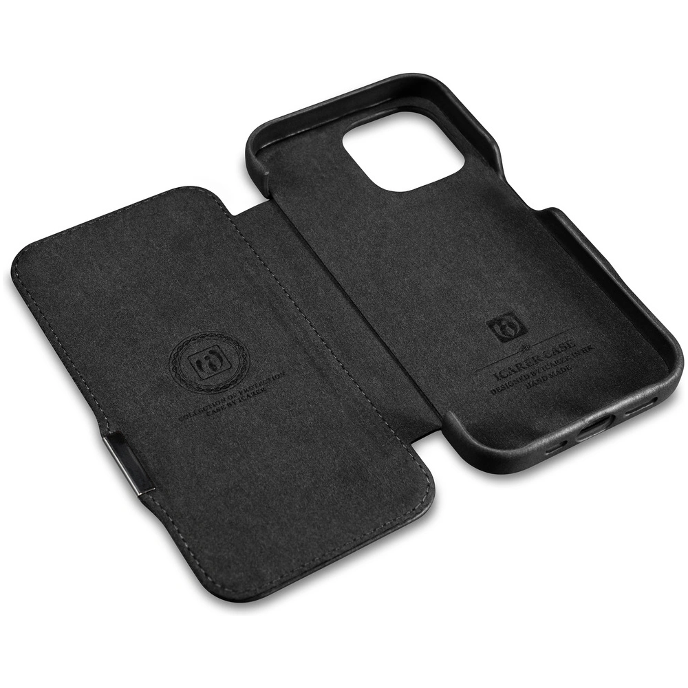 Etui iCarer Oil Wax Premium Leather MagSafe Apple iPhone 15 Plus / 14 Plus czarne