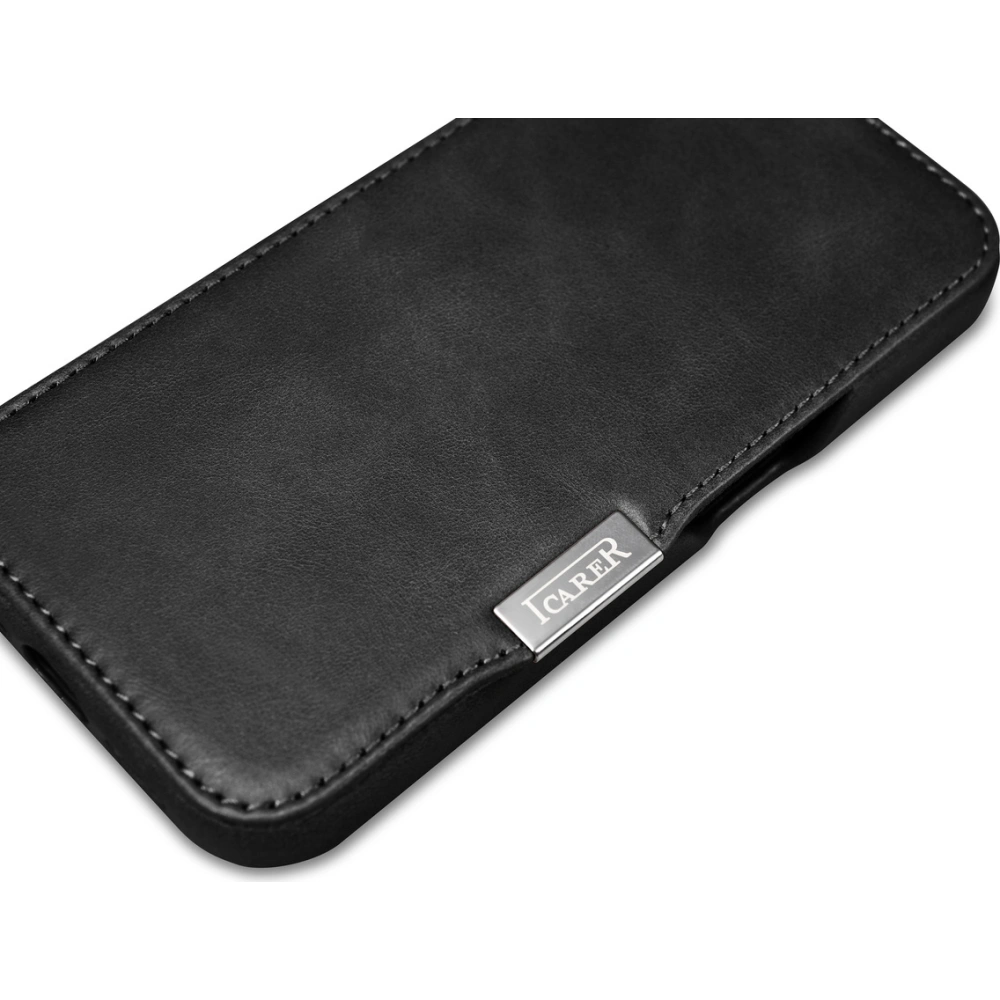 Etui iCarer Oil Wax Premium Leather MagSafe Apple iPhone 15 Plus / 14 Plus czarne