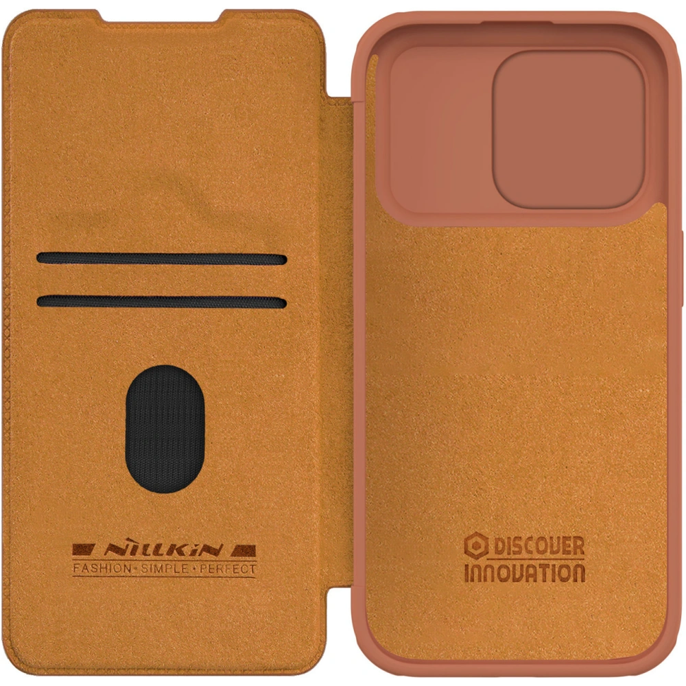 Etui z klapką Nillkin Qin Leather Pro z osłoną aparatu Apple iPhone 15 Pro Max brązowe