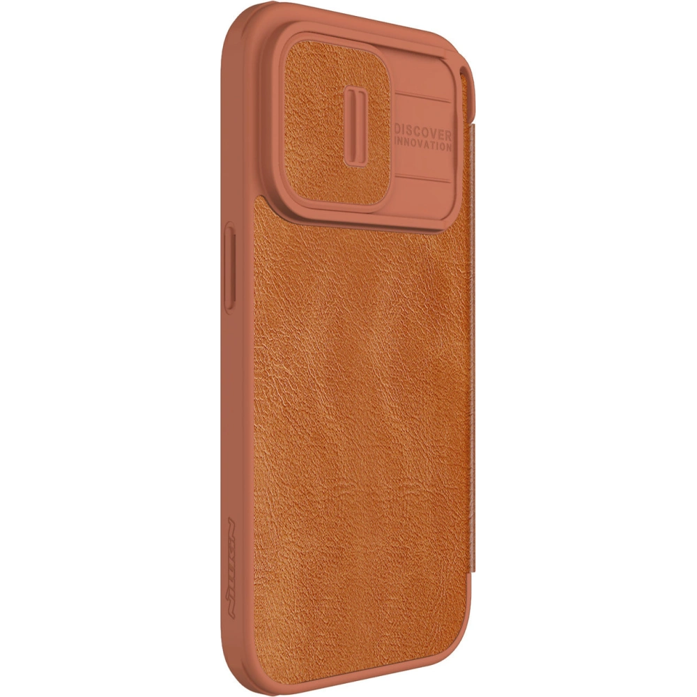 Etui z klapką Nillkin Qin Leather Pro z osłoną aparatu Apple iPhone 15 Pro Max brązowe