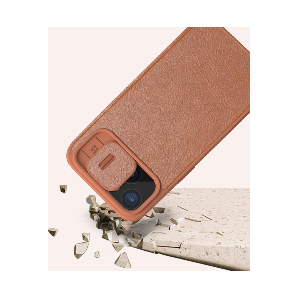 Etui z klapką Nillkin Qin Leather Pro z osłoną aparatu Apple iPhone 15 Pro Max brązowe