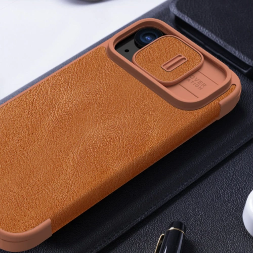 Buy Nillkin Qin Leather Pro with camera cover Apple iPhone 15 Pro Max brown - NLK1174 - {ean13} - Home Screen Store Europe