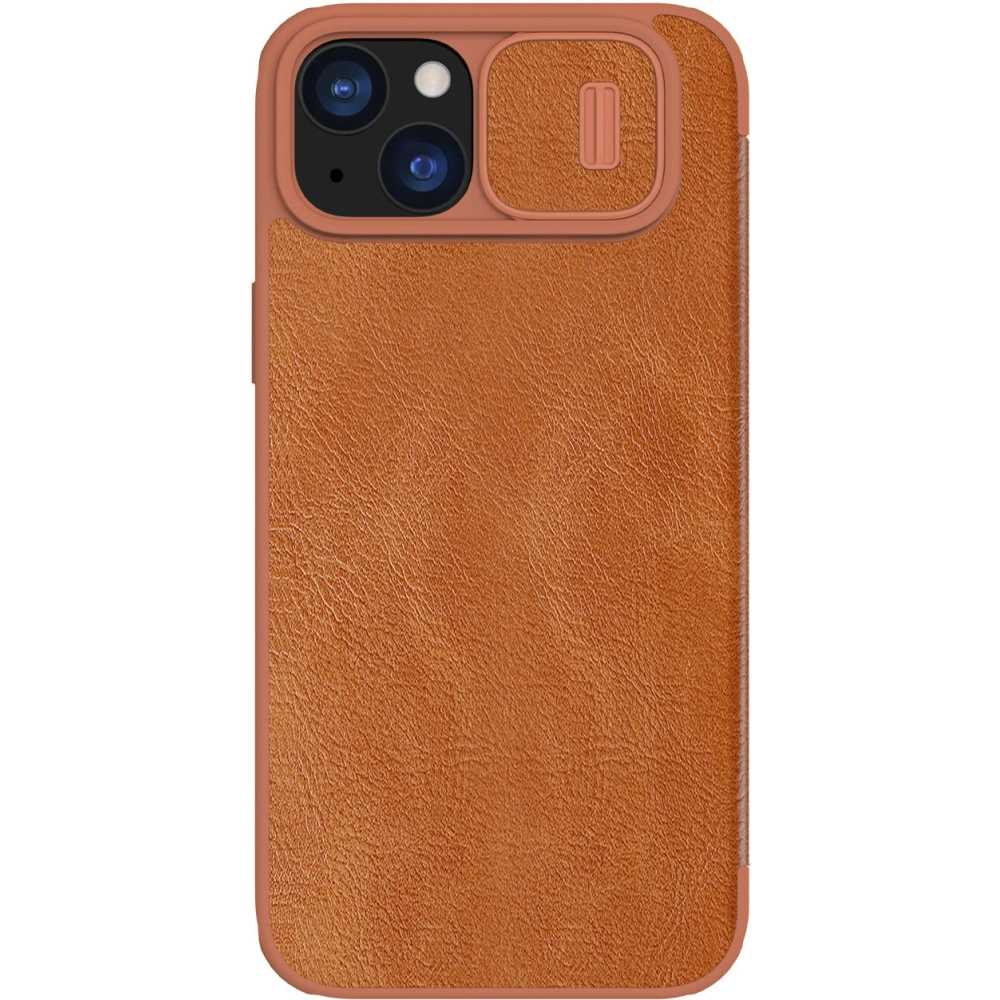 Etui z klapką Nillkin Qin Leather Pro z osłoną aparatu Apple iPhone 15 Plus / 14 Plus brązowe