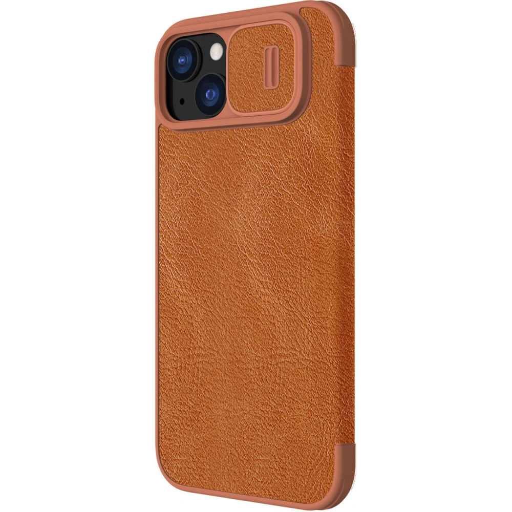 Etui z klapką Nillkin Qin Leather Pro z osłoną aparatu Apple iPhone 15 Plus / 14 Plus brązowe