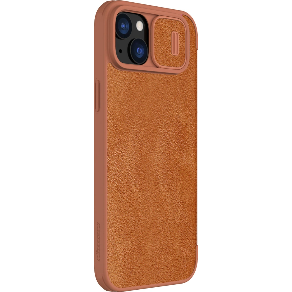 Etui z klapką Nillkin Qin Leather Pro z osłoną aparatu Apple iPhone 15 Plus / 14 Plus brązowe