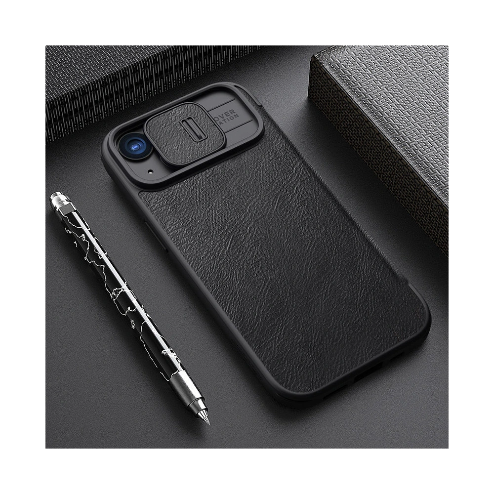 Etui z klapką Nillkin Qin Leather Pro z osłoną aparatu Apple iPhone 15 Plus / 14 Plus brązowe