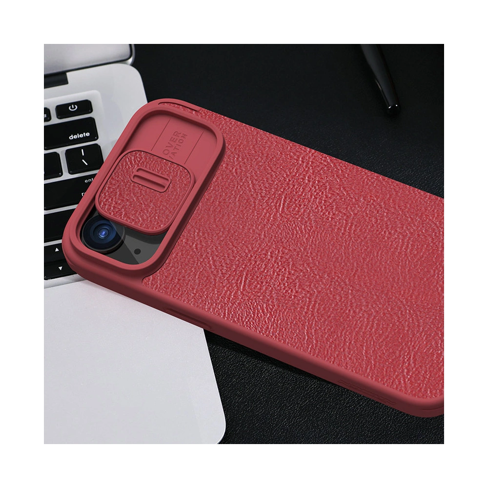 Etui z klapką Nillkin Qin Leather Pro z osłoną aparatu Apple iPhone 15 Plus / 14 Plus brązowe