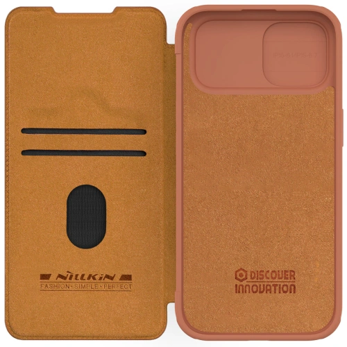 Kup Etui z klapką Nillkin Qin Leather Pro z osłoną aparatu Apple iPhone 15 brązowe - NLK1180 - {ean13} - Sklep Home Screen