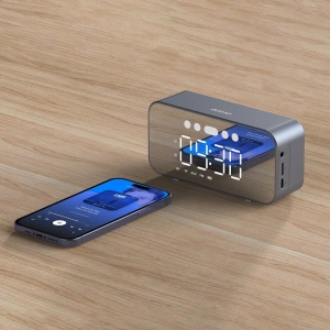 Vezeték nélküli hangszóró Dudao Y17 óra, ébresztőóra, 1200mAh, AUX, FM, BT 5.3 ezüst