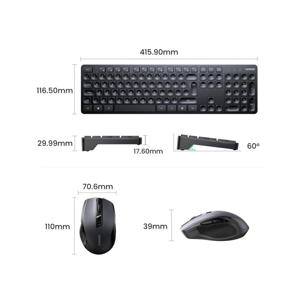 Zestaw bezprzewodowy 2w1 UGREEN MK006 mysz + klawiatura 2.4GHz plug&play czarny