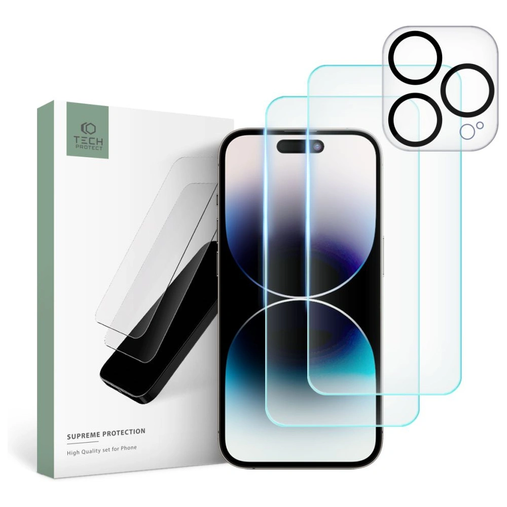 Szkło hartowane + na obiektywy aparatu Tech-Protect Supreme Set Apple iPhone 15 Pro clear [2+1 PACK]