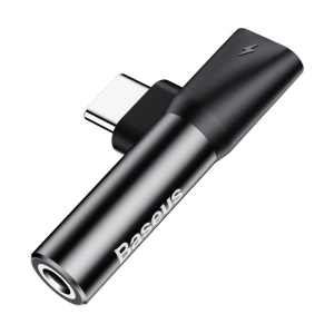 Adapter Audio Baseus USB-C do Mini Jack 3.5mm + USB-C (czarny)