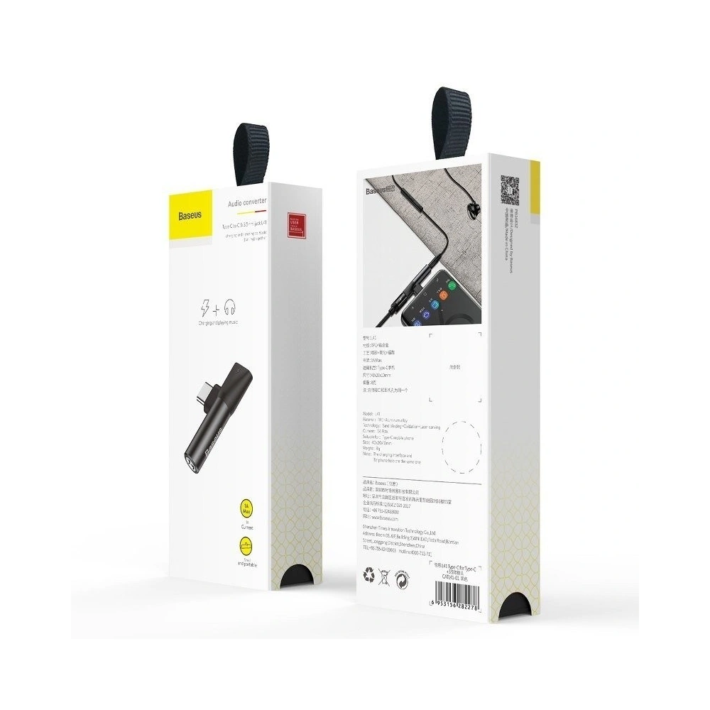 Adapter Audio Baseus USB-C do Mini Jack 3.5mm + USB-C (czarny)