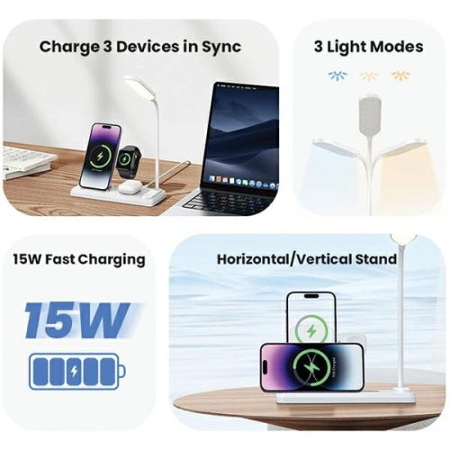 Buy USAMS CD195WXC01 inductive charger with 4in1 lamp 15W white - USA989 - {ean13} - Home Screen Store Europe