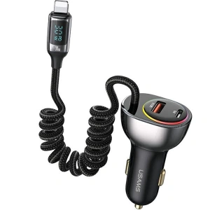 Buy USAMS US-CC193 car charger 1xUSB-A 18W+1xUSB-C 30W + cable Ligtning 30W PD+QC Fast Charge black - USA990 - {ean13} - Home Screen Store Europe