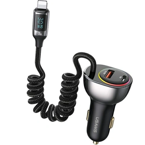 Kup USAMS US-CC193 Autoladegerät 1xUSB-A 18W + 1xUSB-C 30W + Lightning-Kabel 30W PD + QC Schnellladung schwarz/black - USA990 - {ean13} - Sklep Home Screen