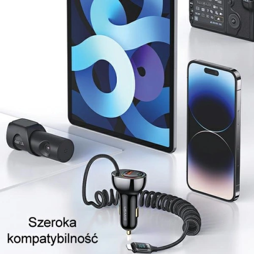 Kup USAMS US-CC193 Autoladegerät 1xUSB-A 18W + 1xUSB-C 30W + Lightning-Kabel 30W PD + QC Schnellladung schwarz/black - USA990 - {ean13} - Sklep Home Screen