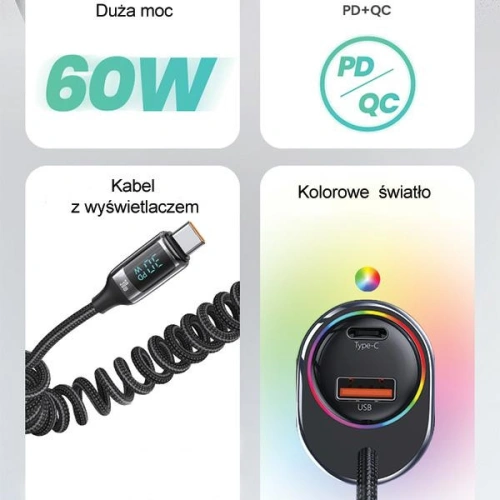 Kup USAMS US-CC192 încărcător auto 1xUSB-A 18W+1xUSB-C 30W + USB-C 30W PD+QC Fast Charge cablu negru / negru - USA991 - {ean13} - Sklep Home Screen