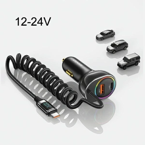 Kup USAMS US-CC192 încărcător auto 1xUSB-A 18W+1xUSB-C 30W + USB-C 30W PD+QC Fast Charge cablu negru / negru - USA991 - {ean13} - Sklep Home Screen