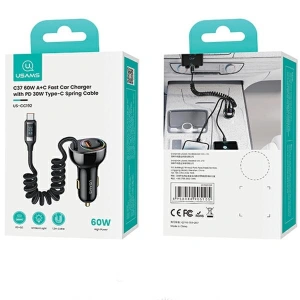 Kup Ładowarka samochodowa USAMS US-CC192 1xUSB-A 18W+1xUSB-C 30W + kabel USB-C 30W PD+QC Fast Charge czarny/black - USA991 - {ean13} - Sklep Home Screen
