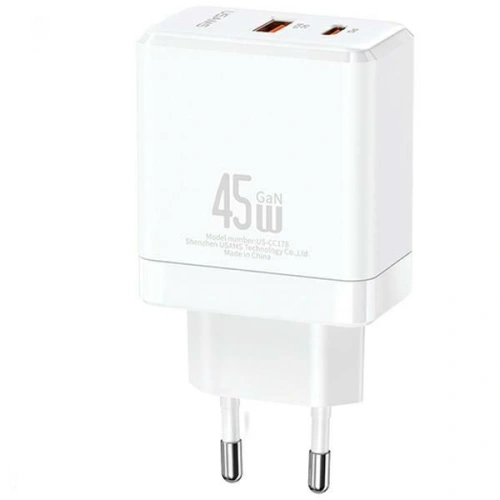 Kup USAMS CC178TC02 1xUSB-C+1xUSB-A 45W GaN PD+QC Încărcare rapidă alb/alb - USA1001 - {ean13} - Sklep Home Screen
