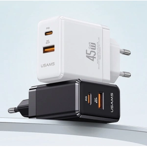 Kup USAMS CC178TC02 1xUSB-C+1xUSB-A 45W GaN PD+QC Încărcare rapidă alb/alb - USA1001 - {ean13} - Sklep Home Screen