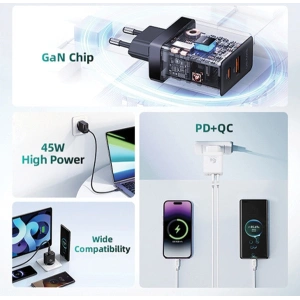 Kup USAMS CC178TC02 Netzladegerät 1xUSB-C+1xUSB-A 45W GaN PD+QC Schnellladung weiß - USA1001 - {ean13} - Sklep Home Screen