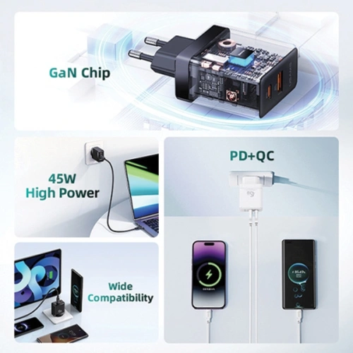 Kup USAMS CC178TC02 1xUSB-C+1xUSB-A 45W GaN PD+QC Încărcare rapidă alb/alb - USA1001 - {ean13} - Sklep Home Screen