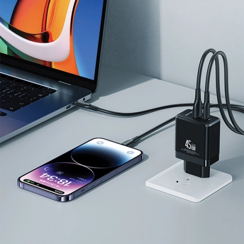 Kup USAMS CC178TC02 1xUSB-C+1xUSB-A 45W GaN PD+QC Încărcare rapidă alb/alb - USA1001 - {ean13} - Sklep Home Screen