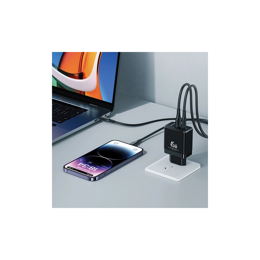 Ładowarka sieciowa USAMS CC178TC02 1xUSB-C+1xUSB-A 45W GaN PD+QC Fast Charging biały/white