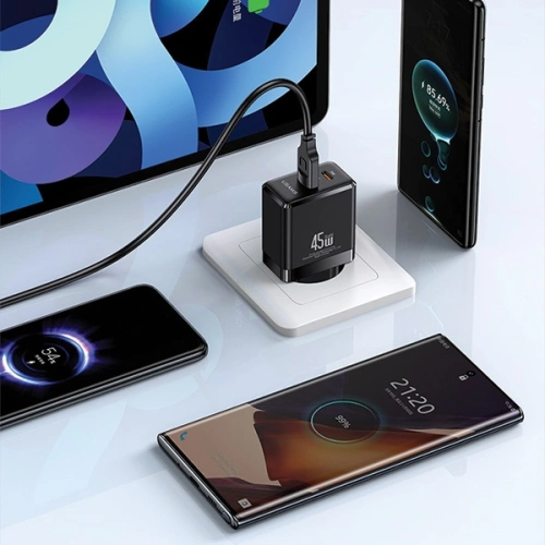 Kup Ładowarka sieciowa USAMS CC178TC02 1xUSB-C+1xUSB-A 45W GaN PD+QC Fast Charging biały/white - USA1001 - {ean13} - Sklep Home Screen