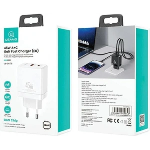 Kup USAMS CC178TC02 1xUSB-C+1xUSB-A 45W GaN PD+QC Încărcare rapidă alb/alb - USA1001 - {ean13} - Sklep Home Screen
