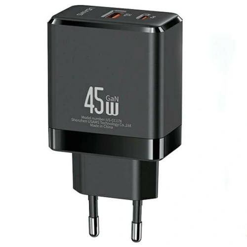 Kup Síťová nabíječka USAMS CC178TC01 1xUSB-C+1xUSB-A 45W GaN PD+QC rychlé nabíjení černá/black - USA1002 - {ean13} - Sklep Home Screen