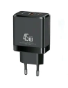 Încărcător de rețea USAMS CC178TC01 1xUSB-C+1xUSB-A 45W GaN PD+QC Fast Charging negru/negru