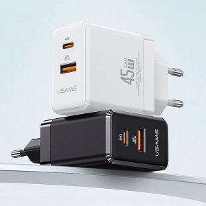 Ładowarka sieciowa USAMS CC178TC01 1xUSB-C+1xUSB-A 45W GaN PD+QC Fast Charging czarny/black
