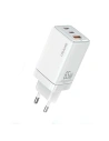 USAMS CC180TC02 2xUSB-C+1xUSB-A 65W GaN PD+QC Fast Charging alb/alb Sandru Series încărcător de rețea