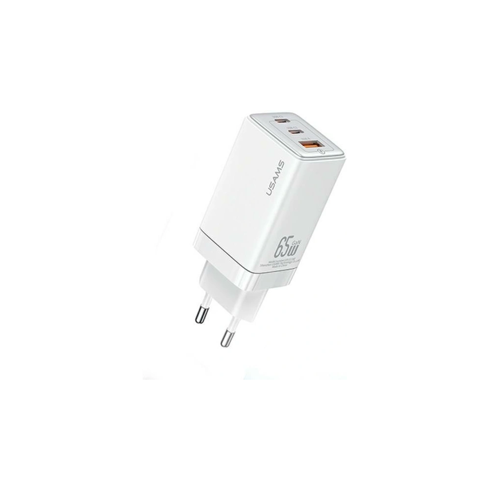 Ładowarka sieciowa USAMS CC180TC02 2xUSB-C+1xUSB-A 65W GaN PD+QC Fast Charging biały/white Sandru Series