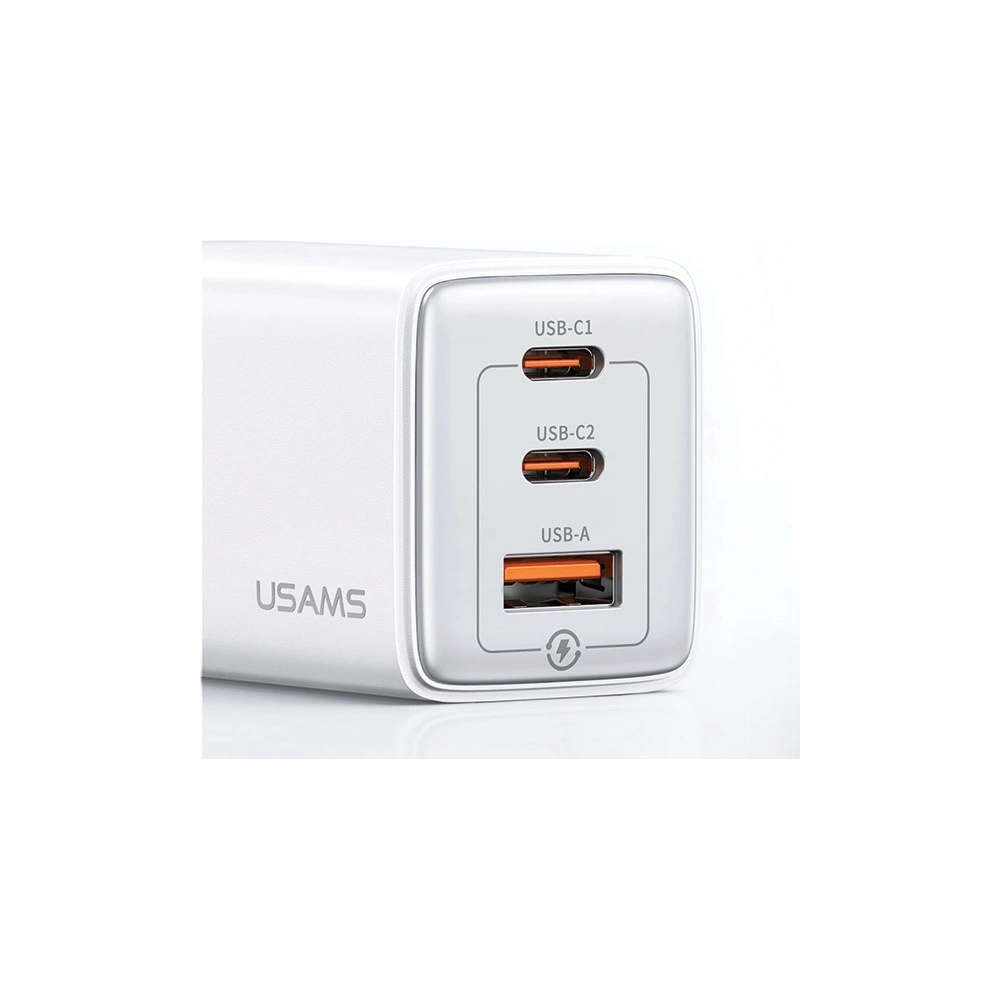 Ładowarka sieciowa USAMS CC180TC02 2xUSB-C+1xUSB-A 65W GaN PD+QC Fast Charging biały/white Sandru Series