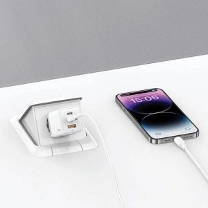 Kup USAMS CC180TC02 2xUSB-C+1xUSB-A 65W GaN PD+QC Fast Charging alb/alb Sandru Series încărcător de rețea - USA1003 - {ean13} - Sklep Home Screen