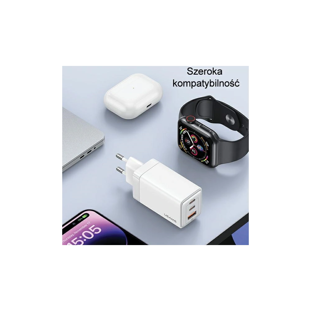 Ładowarka sieciowa USAMS CC180TC03 2xUSB-C+1xUSB-A 65W GaN PD+QC Fast Charging fioletowy/gradient purple Sandru Series