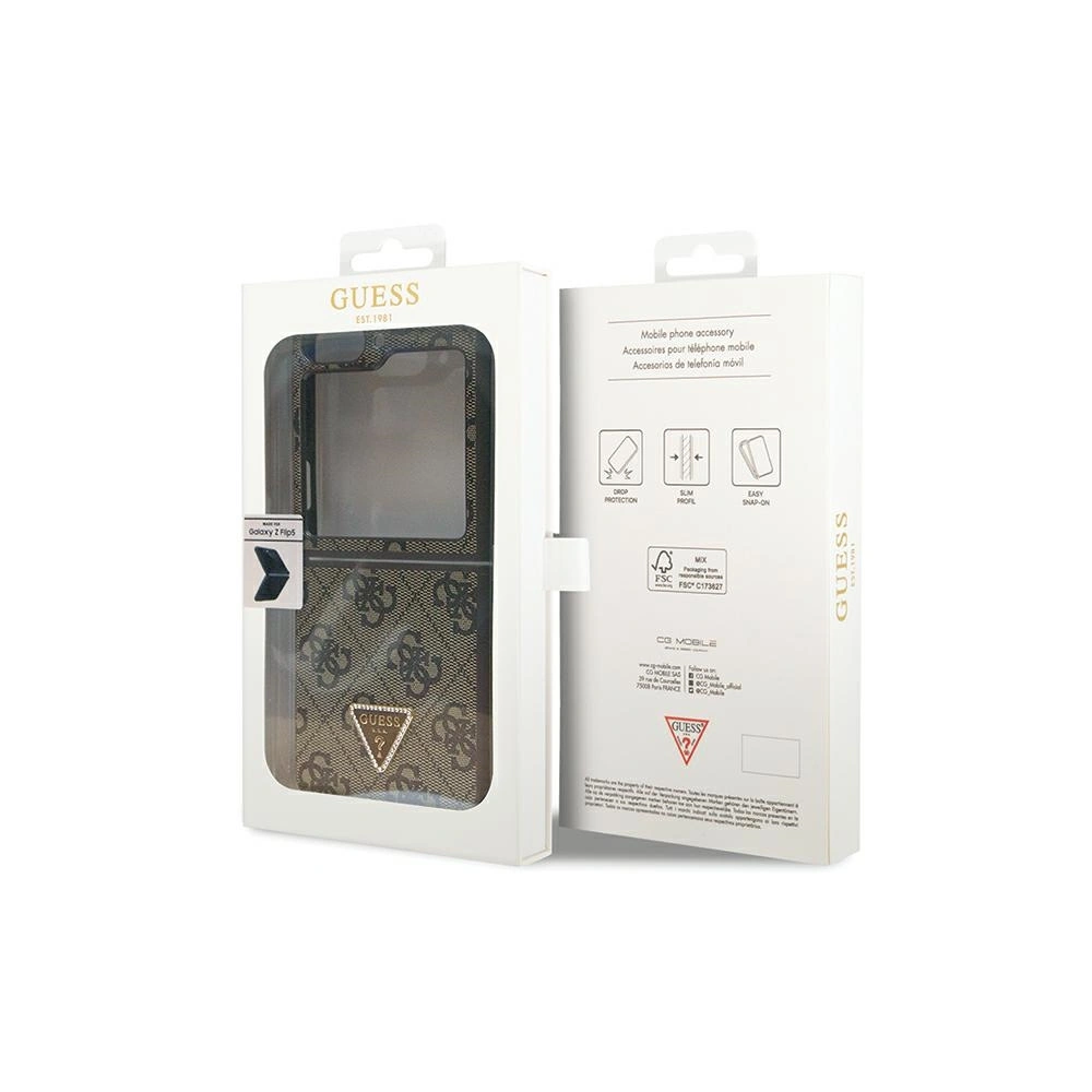 Etui Guess GUHCZF5P4TDPW Samsung Galaxy Z Flip 5 hardcase Leather 4G Triangle Strass brązowy/brown