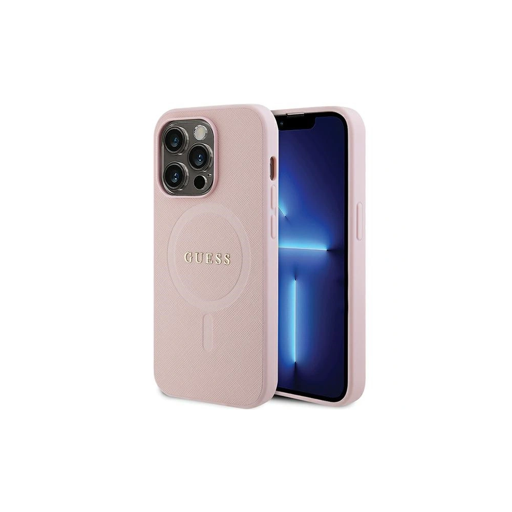 Etui Guess GUHMP14LPSAHMCP Apple iPhone 14 Pro hardcase Saffiano MagSafe różowy/pink